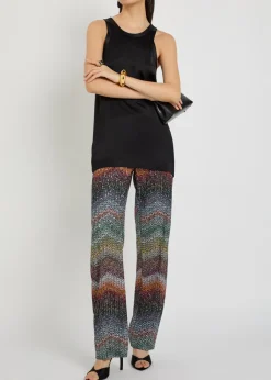 Sequin-embellished zigzag metallic-knit trousers