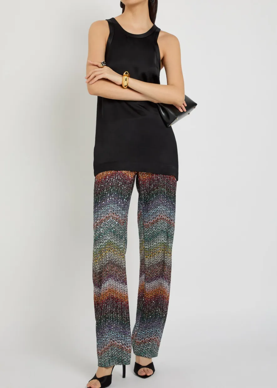 Sequin-embellished zigzag metallic-knit trousers