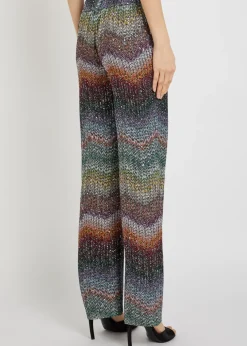 Sequin-embellished zigzag metallic-knit trousers
