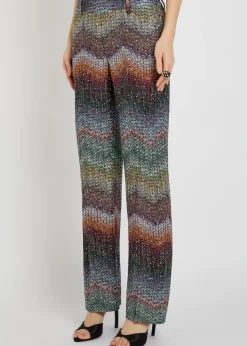 Sequin-embellished zigzag metallic-knit trousers