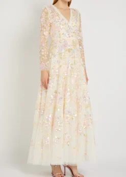 Sequin Paradise floral-embellished tulle gown