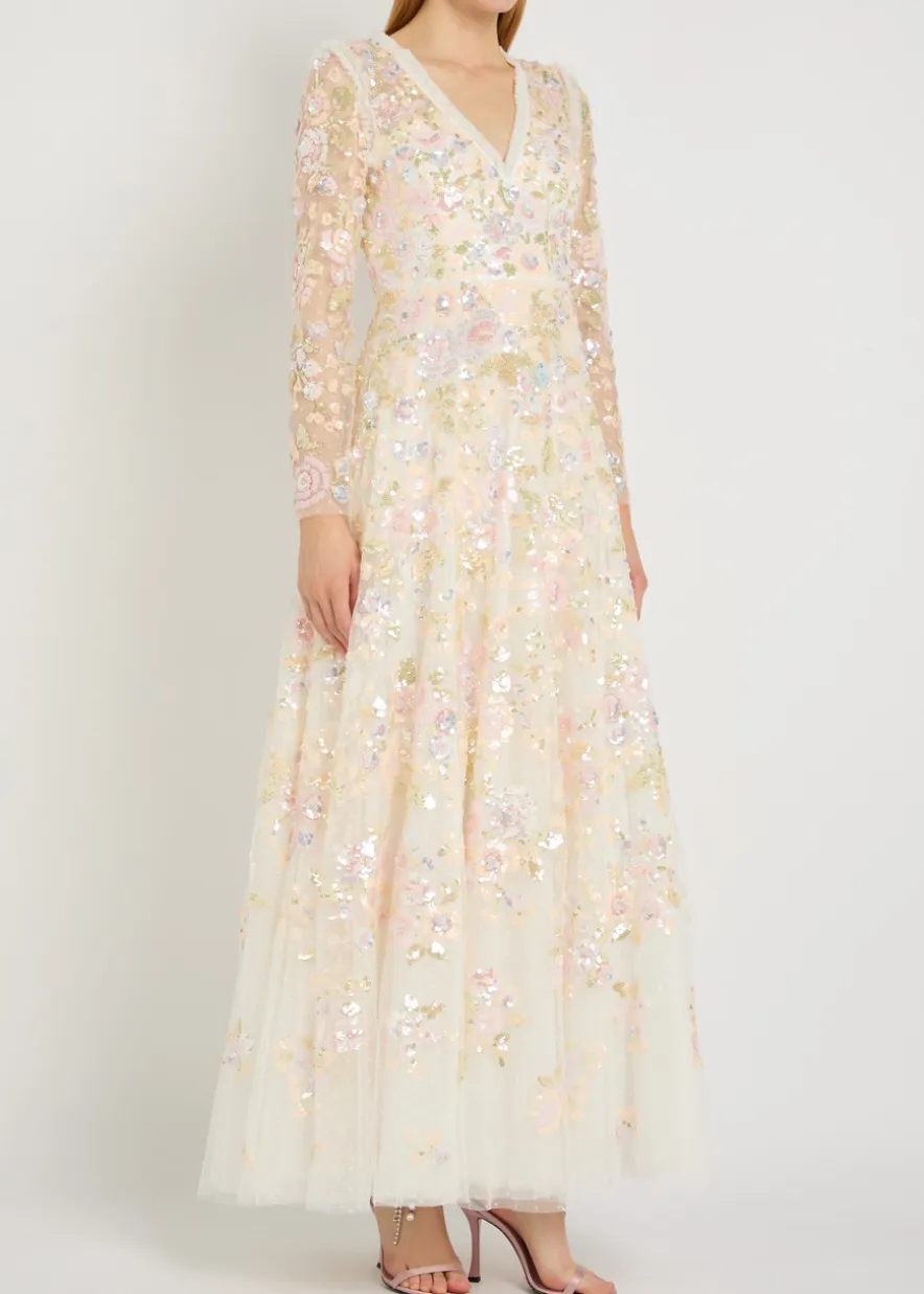 Sequin Paradise floral-embellished tulle gown
