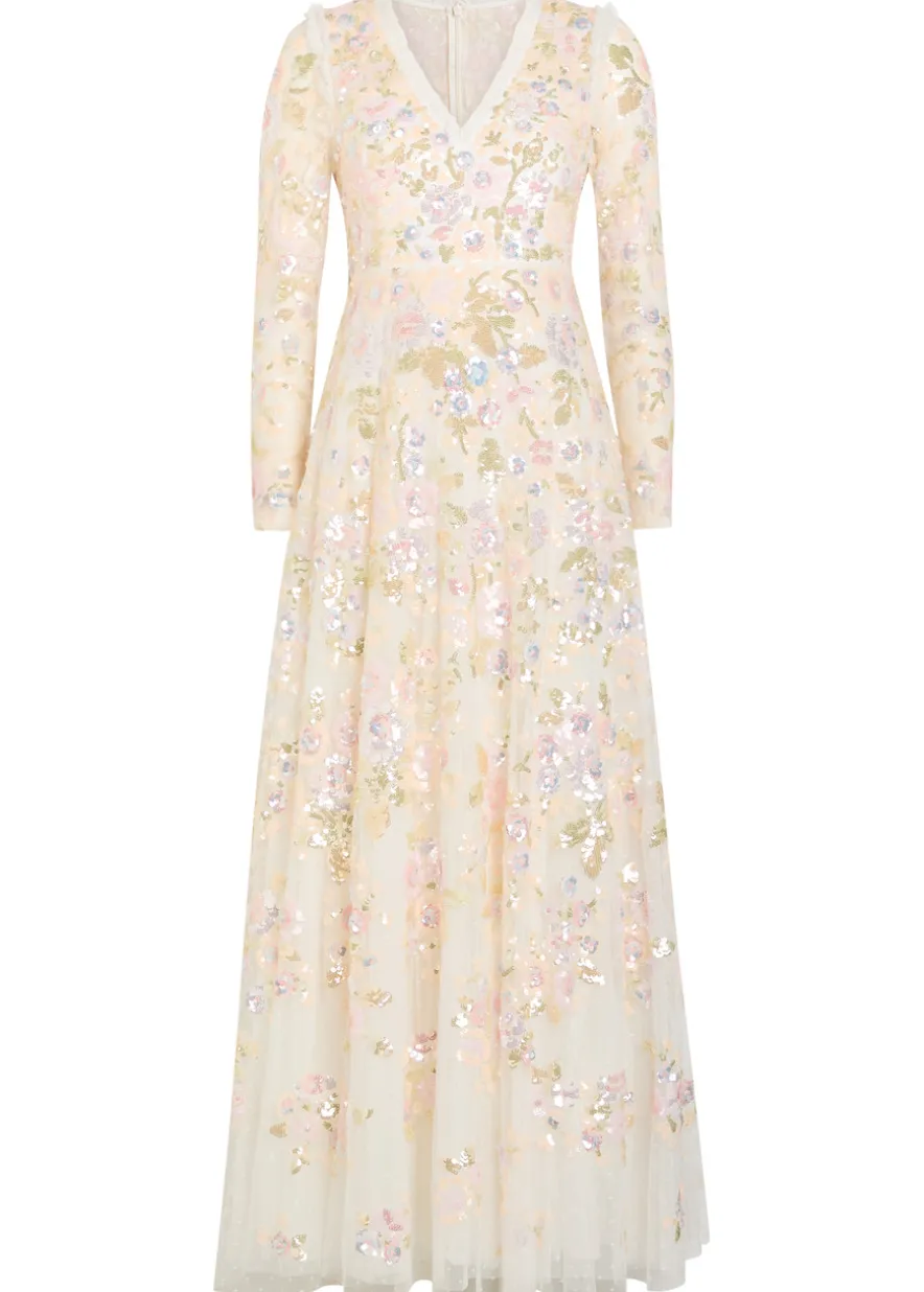 Sequin Paradise floral-embellished tulle gown