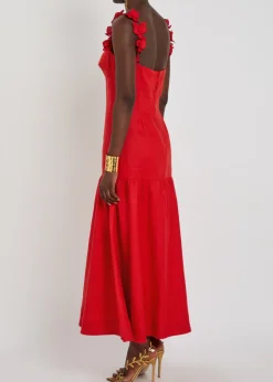 Ser Arte floral-appliquéd linen midi dress