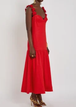 Ser Arte floral-appliquéd linen midi dress