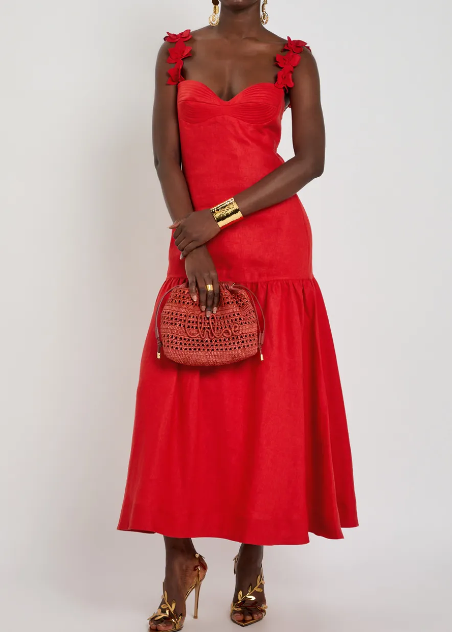 Ser Arte floral-appliquéd linen midi dress