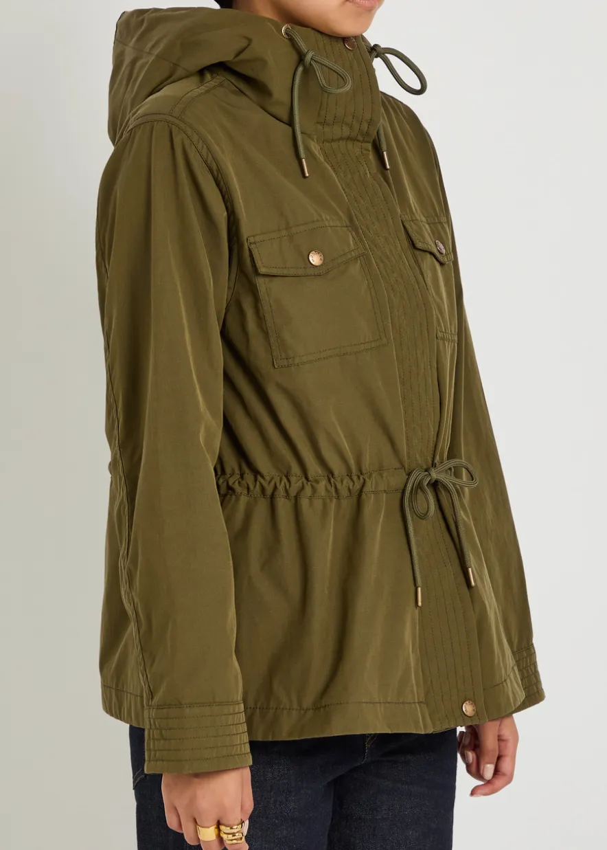 Serin hooded drawstring waxed poplin parka jacket
