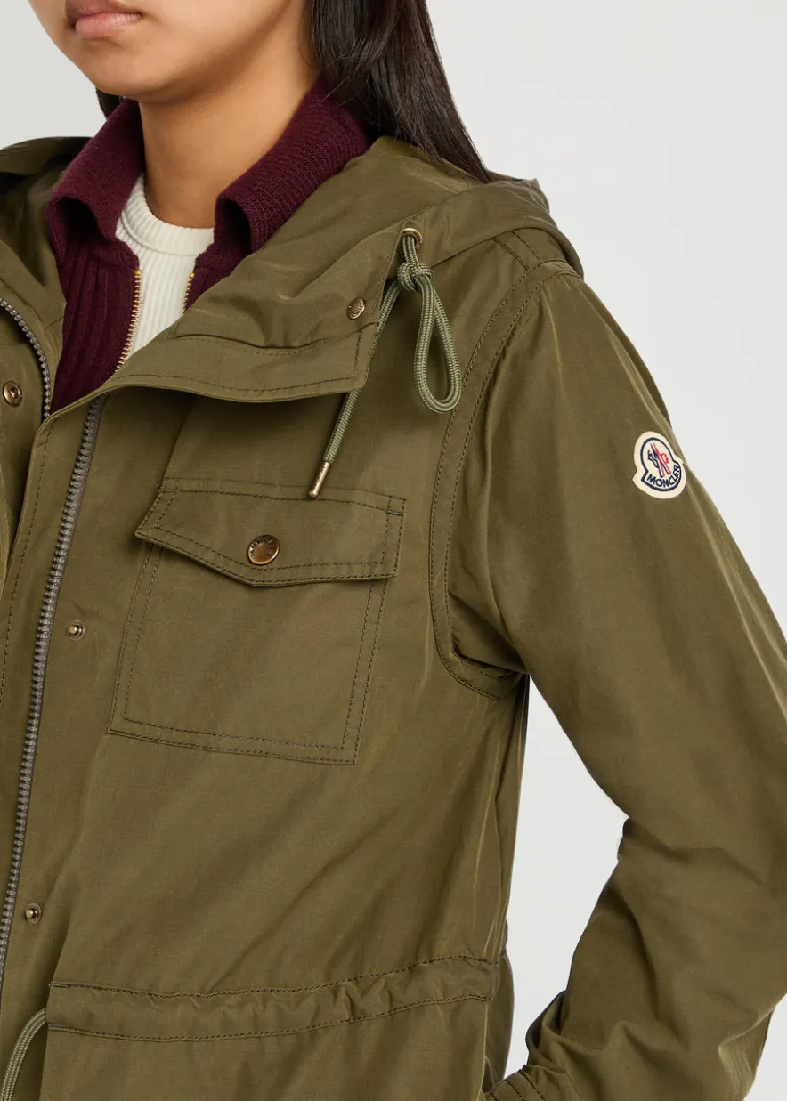 Serin hooded drawstring waxed poplin parka jacket