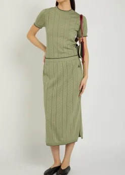 Serra pointelle-knit cotton midi skirt