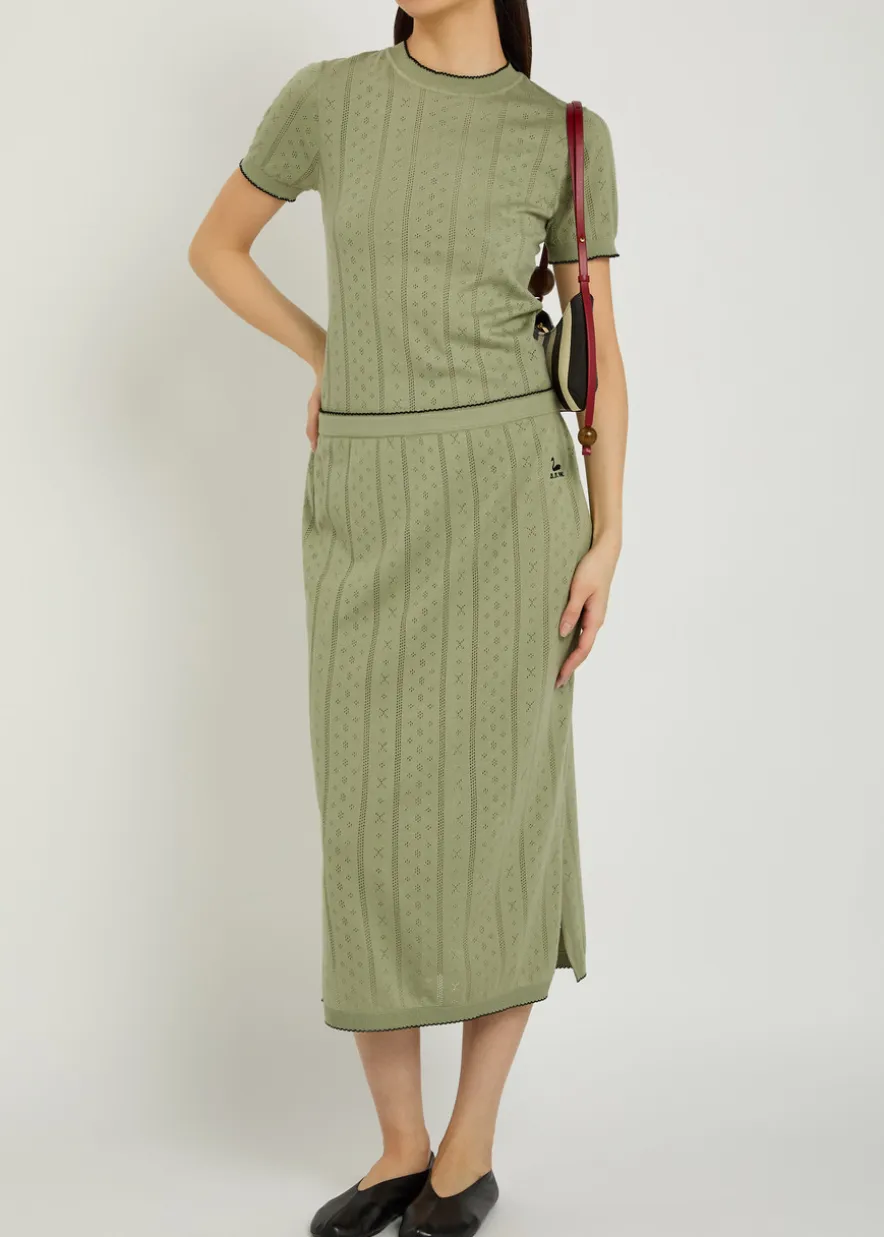 Serra pointelle-knit cotton midi skirt
