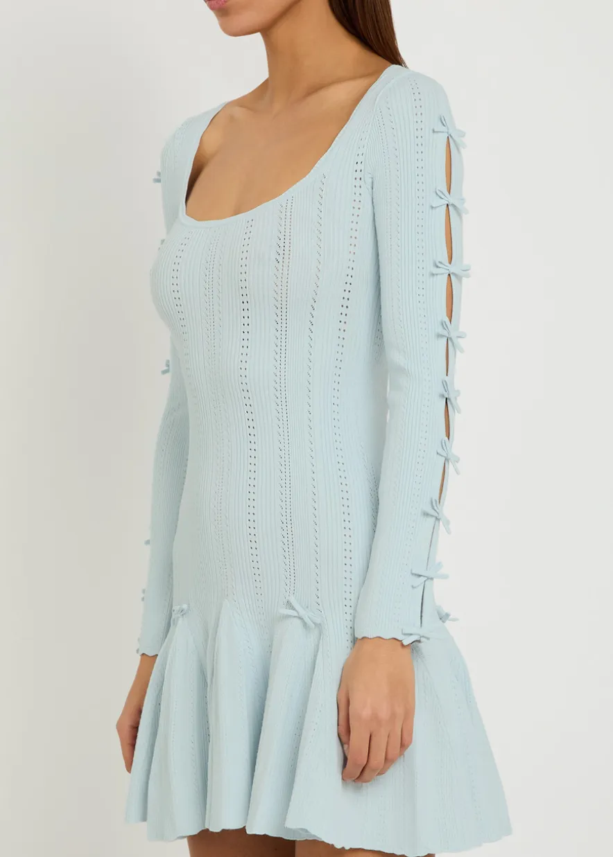 Seychelle bow-appliquéd pointelle-knit mini dress