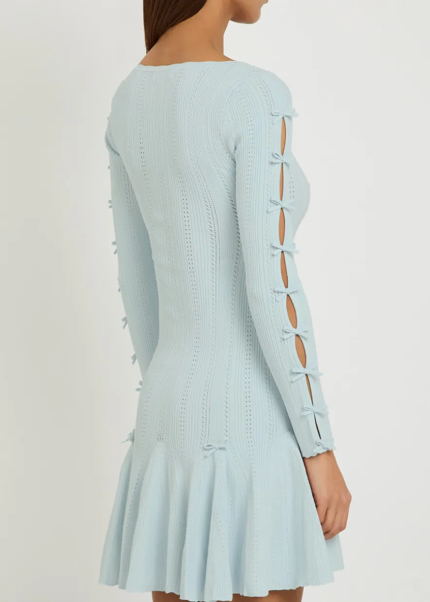 Seychelle bow-appliquéd pointelle-knit mini dress
