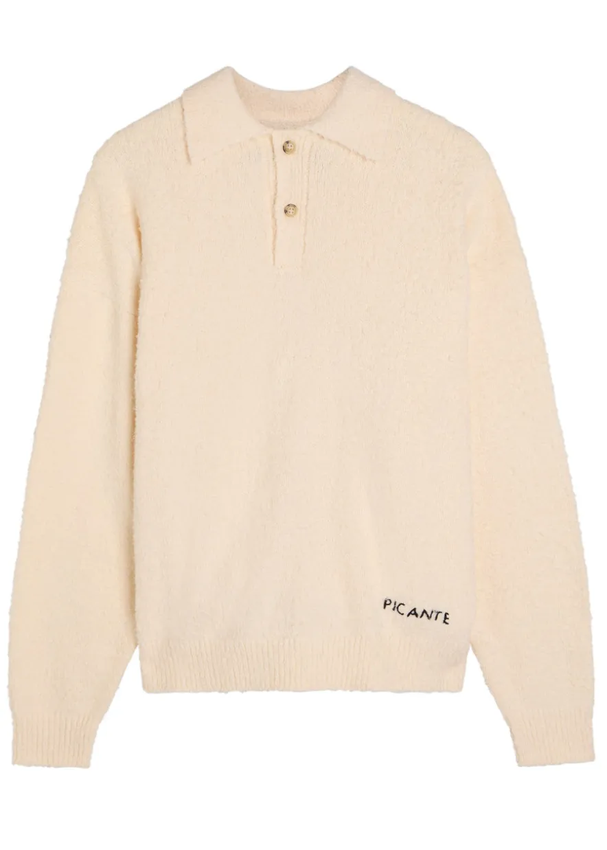 Shaggy logo-embroidered cotton-blend polo jumper