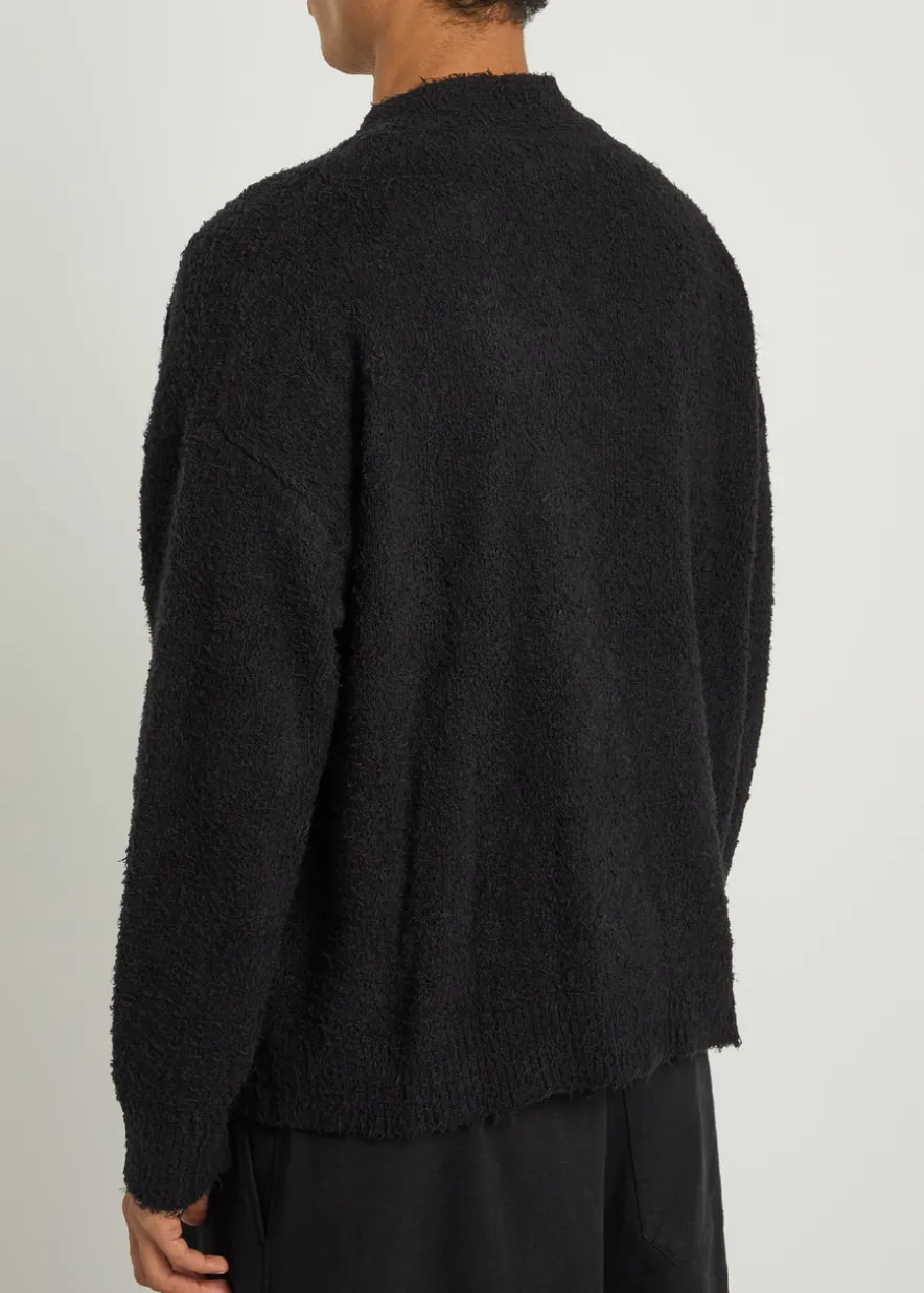 Shaggy textured cotton-blend cardigan