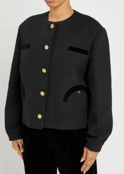 Shamo Bolero velvet-trimmed tweed jacket