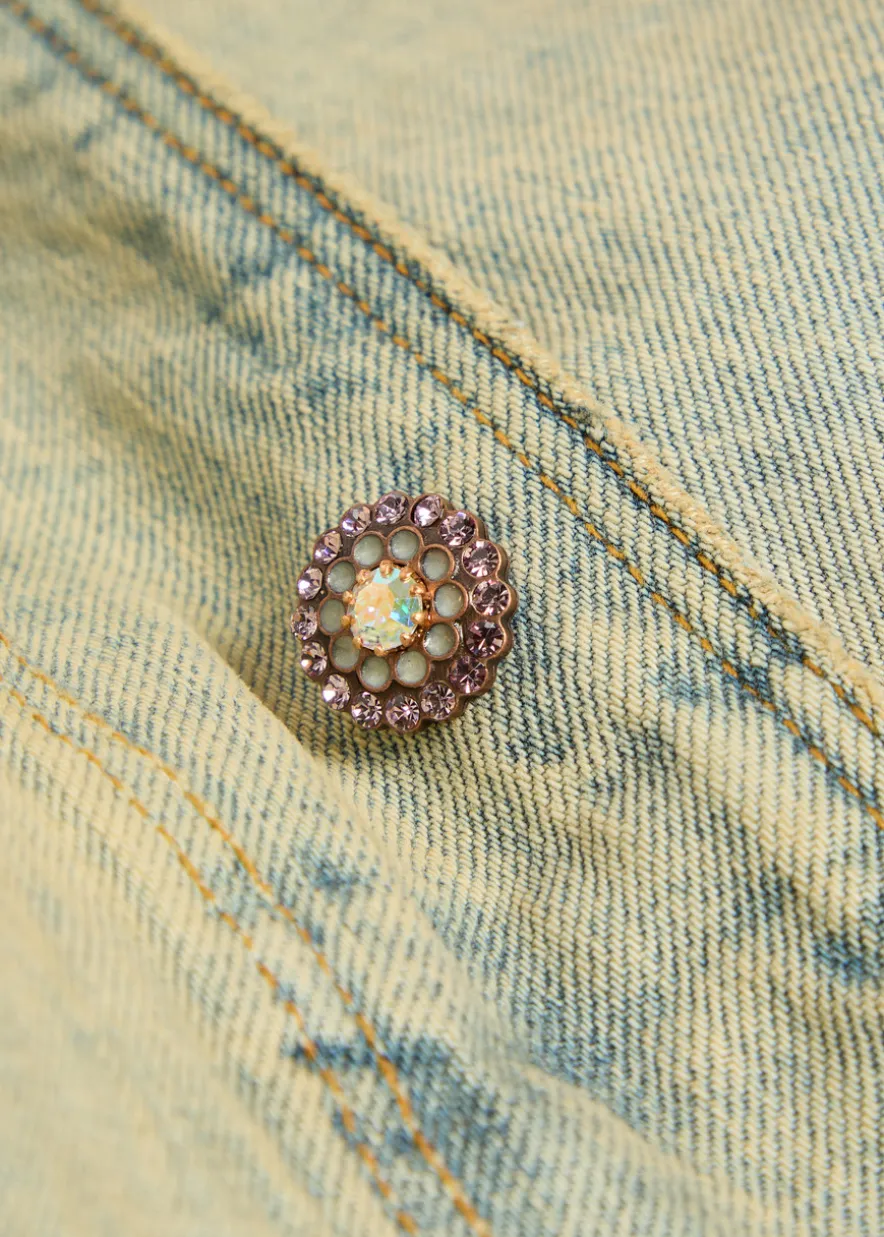 Shawl-collar distressed denim jacket