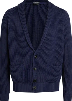 Shawl-collar ribbed cotton and silk-blend cardigan