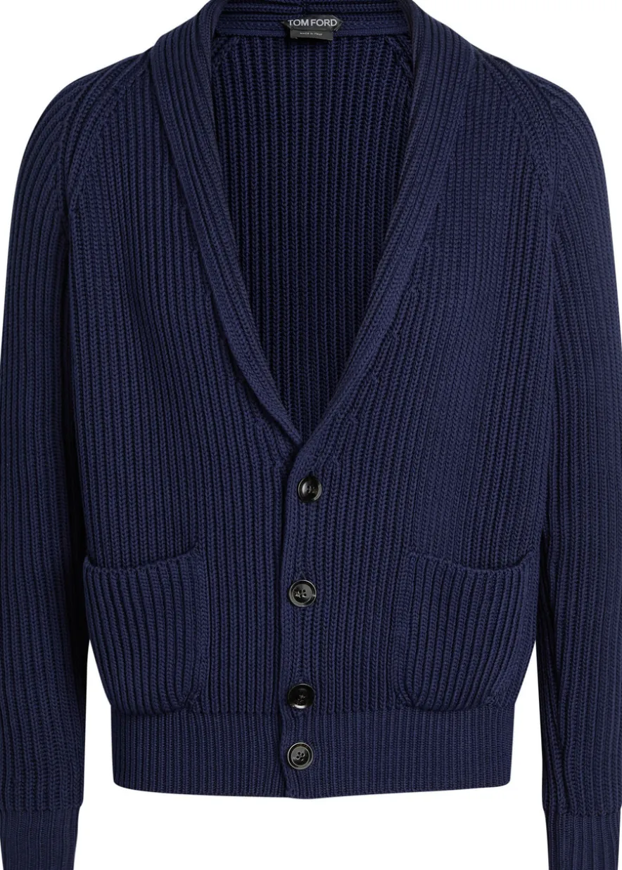 Shawl-collar ribbed cotton and silk-blend cardigan