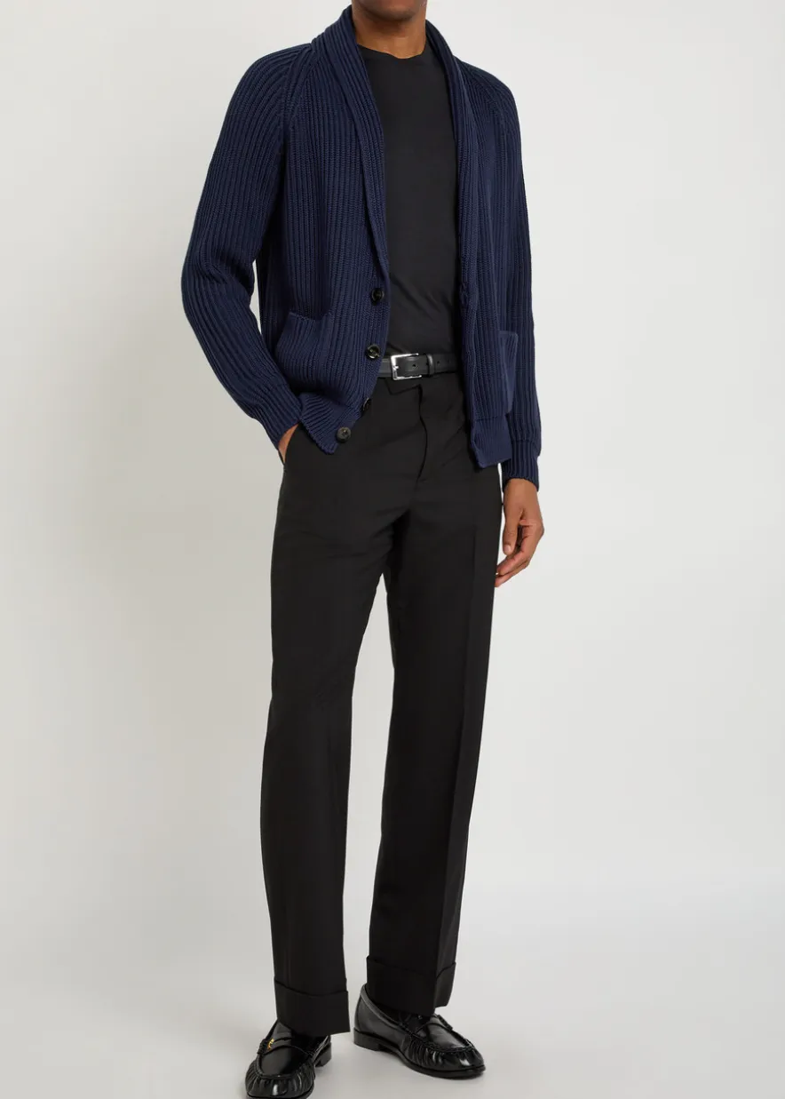 Shawl-collar ribbed cotton and silk-blend cardigan