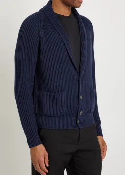 Shawl-collar ribbed cotton and silk-blend cardigan