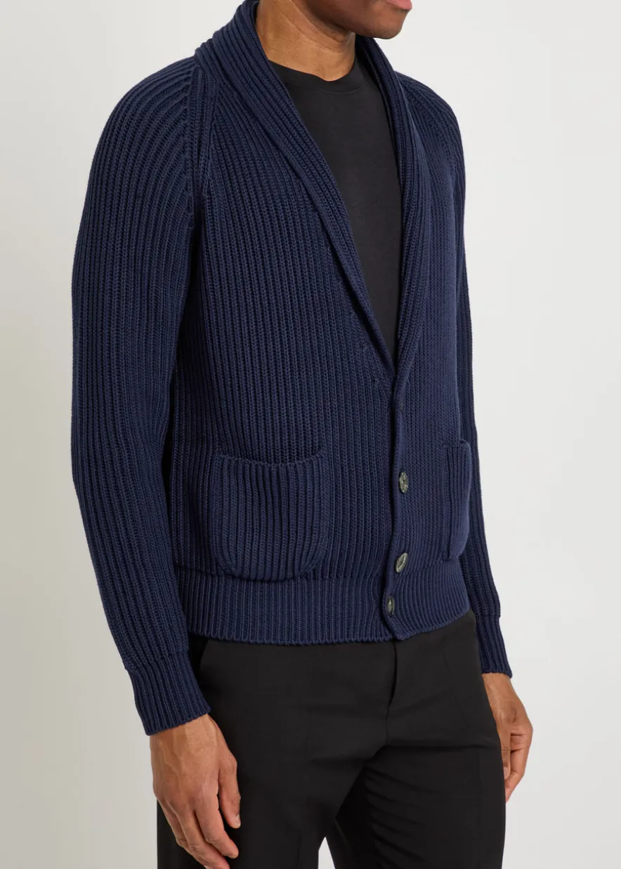 Shawl-collar ribbed cotton and silk-blend cardigan