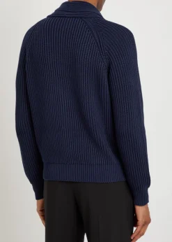Shawl-collar ribbed cotton and silk-blend cardigan