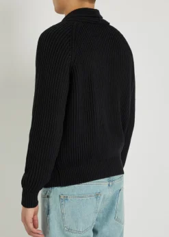 Shawl-lapel ribbed wool and silk-blend cardigan