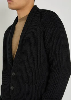 Shawl-lapel ribbed wool and silk-blend cardigan