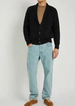 Shawl-lapel ribbed wool and silk-blend cardigan