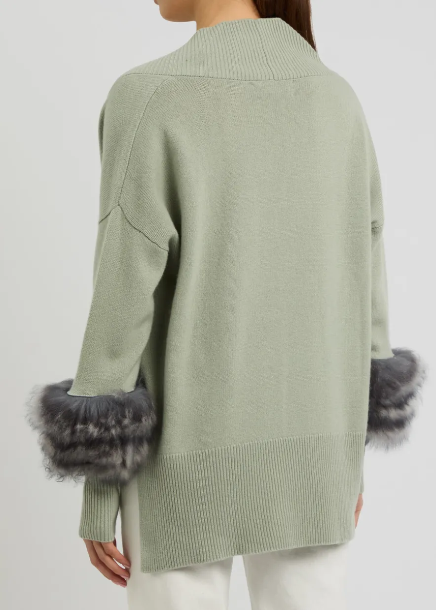 Shearling-trimmed wool-blend jumper