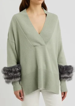 Shearling-trimmed wool-blend jumper