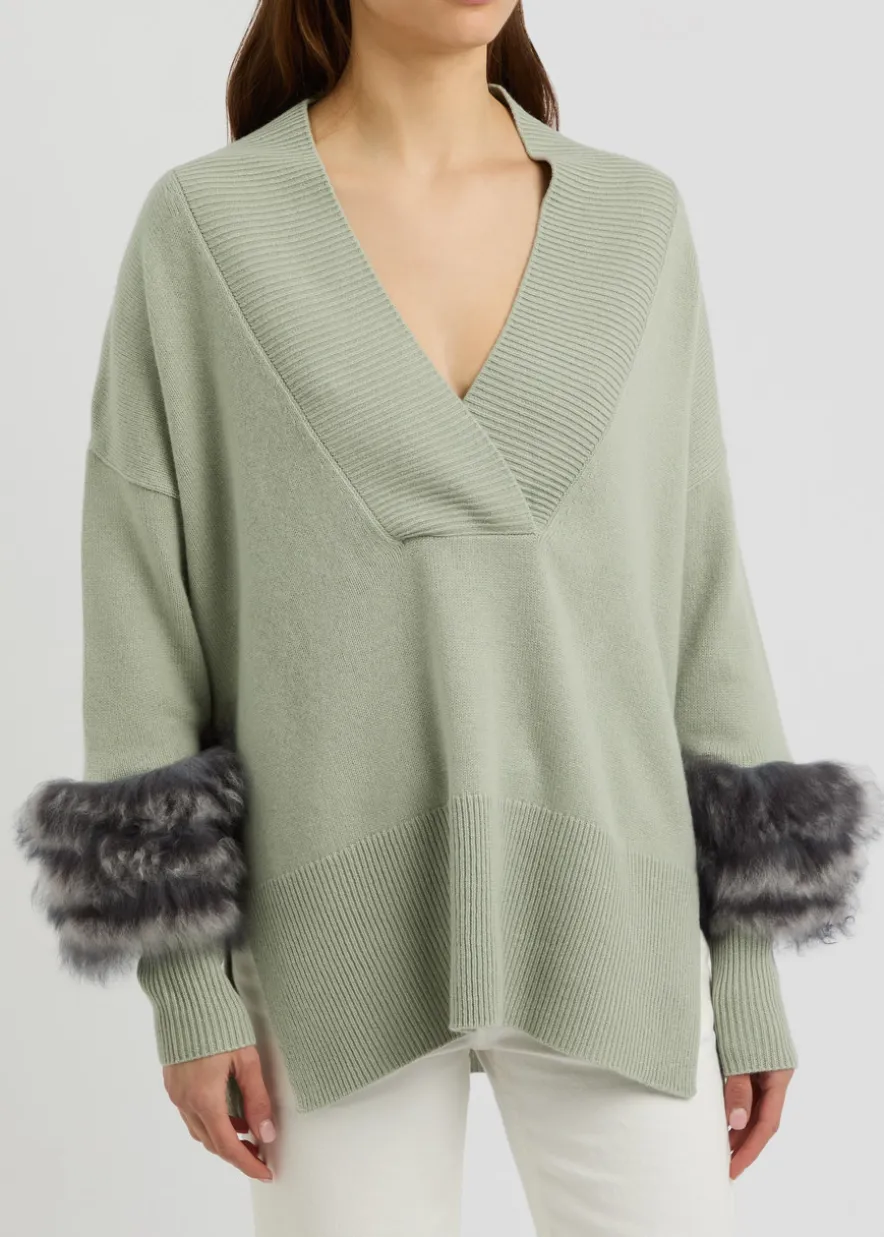 Shearling-trimmed wool-blend jumper