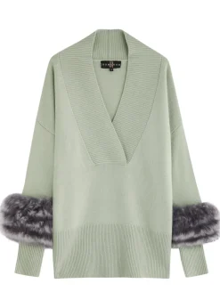 Shearling-trimmed wool-blend jumper