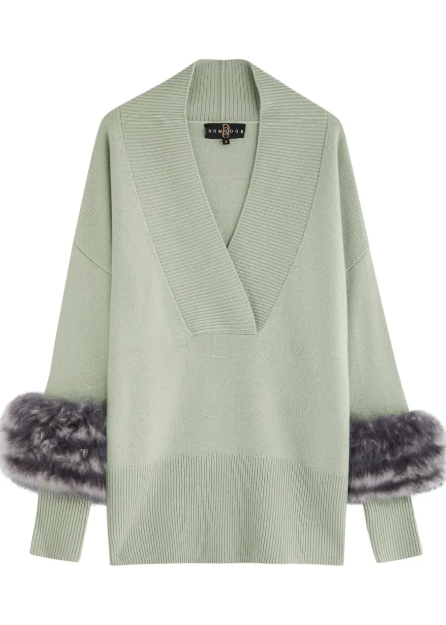 Shearling-trimmed wool-blend jumper