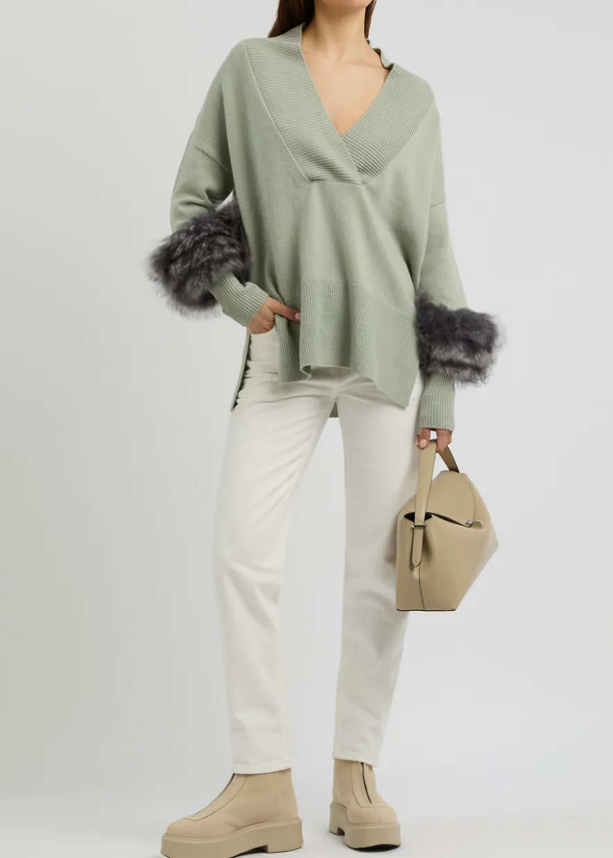 Shearling-trimmed wool-blend jumper