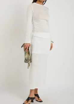 Sheer fine-knit midi skirt