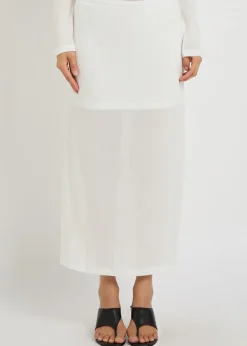 Sheer fine-knit midi skirt