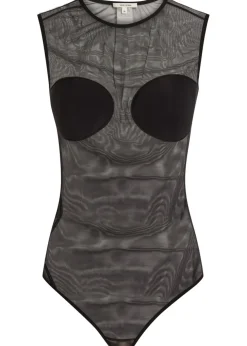 Sheer stretch-tulle bodysuit