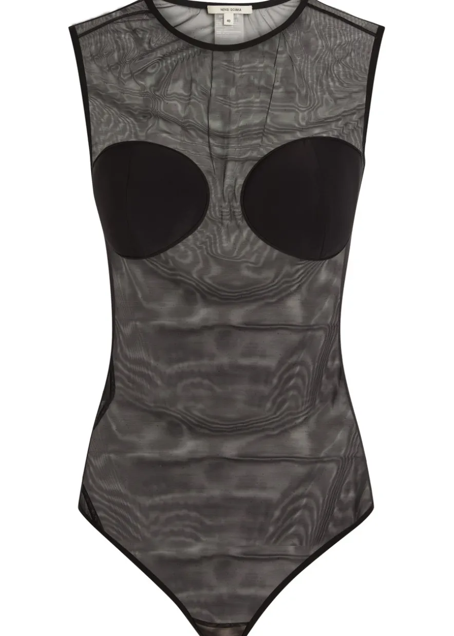 Sheer stretch-tulle bodysuit