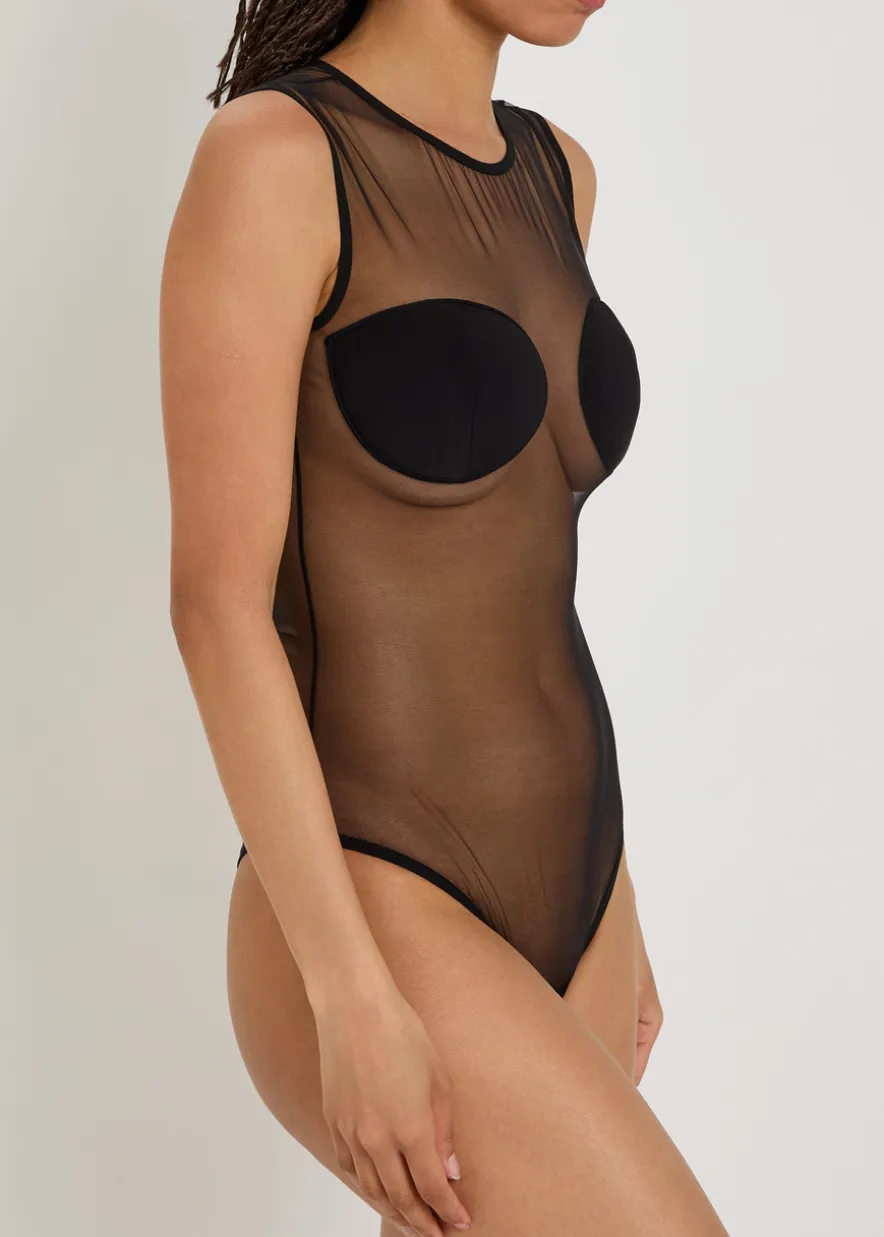 Sheer stretch-tulle bodysuit