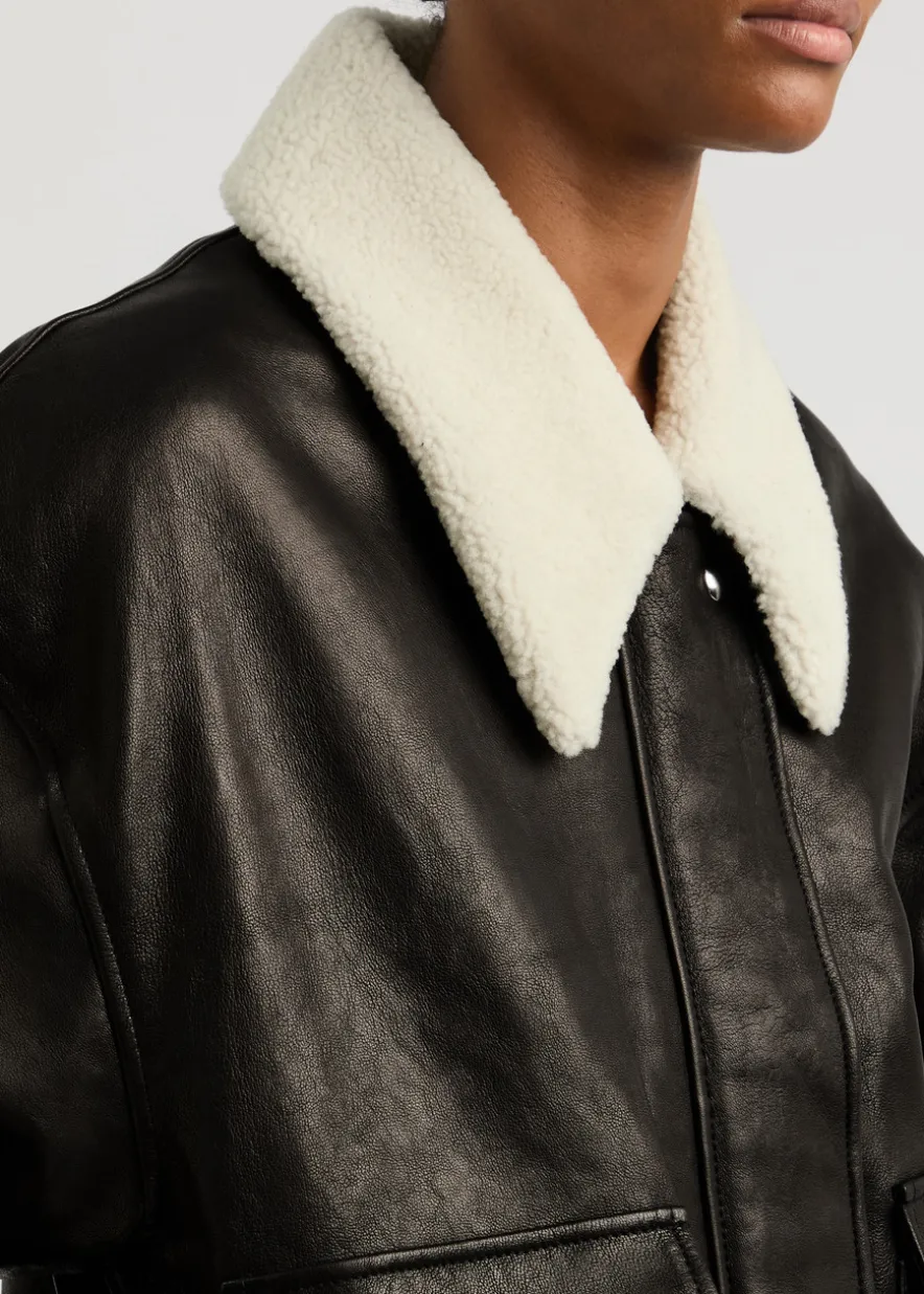 Shellar shearling-trimmed leather bomber jacket
