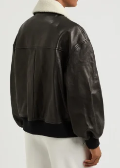 Shellar shearling-trimmed leather bomber jacket