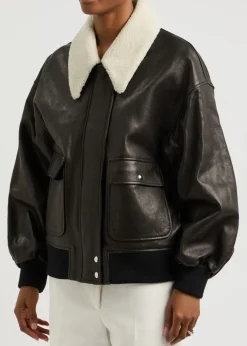 Shellar shearling-trimmed leather bomber jacket