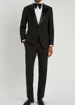 Shelton satin-trimmed wool evening suit