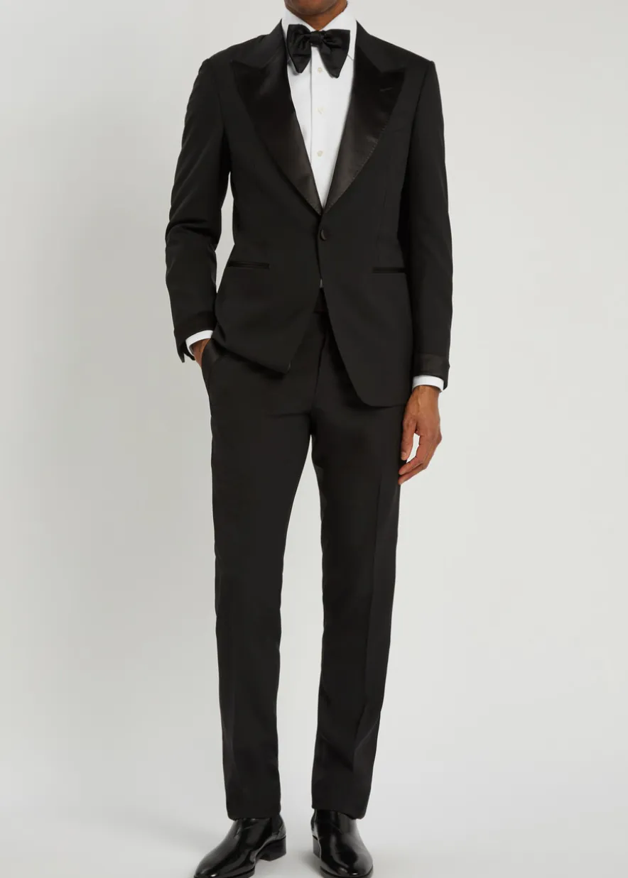 Shelton satin-trimmed wool evening suit