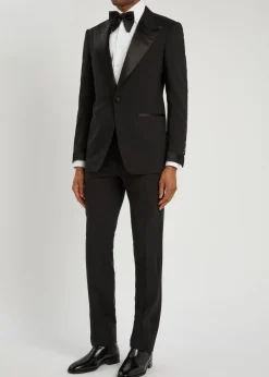 Shelton satin-trimmed wool evening suit