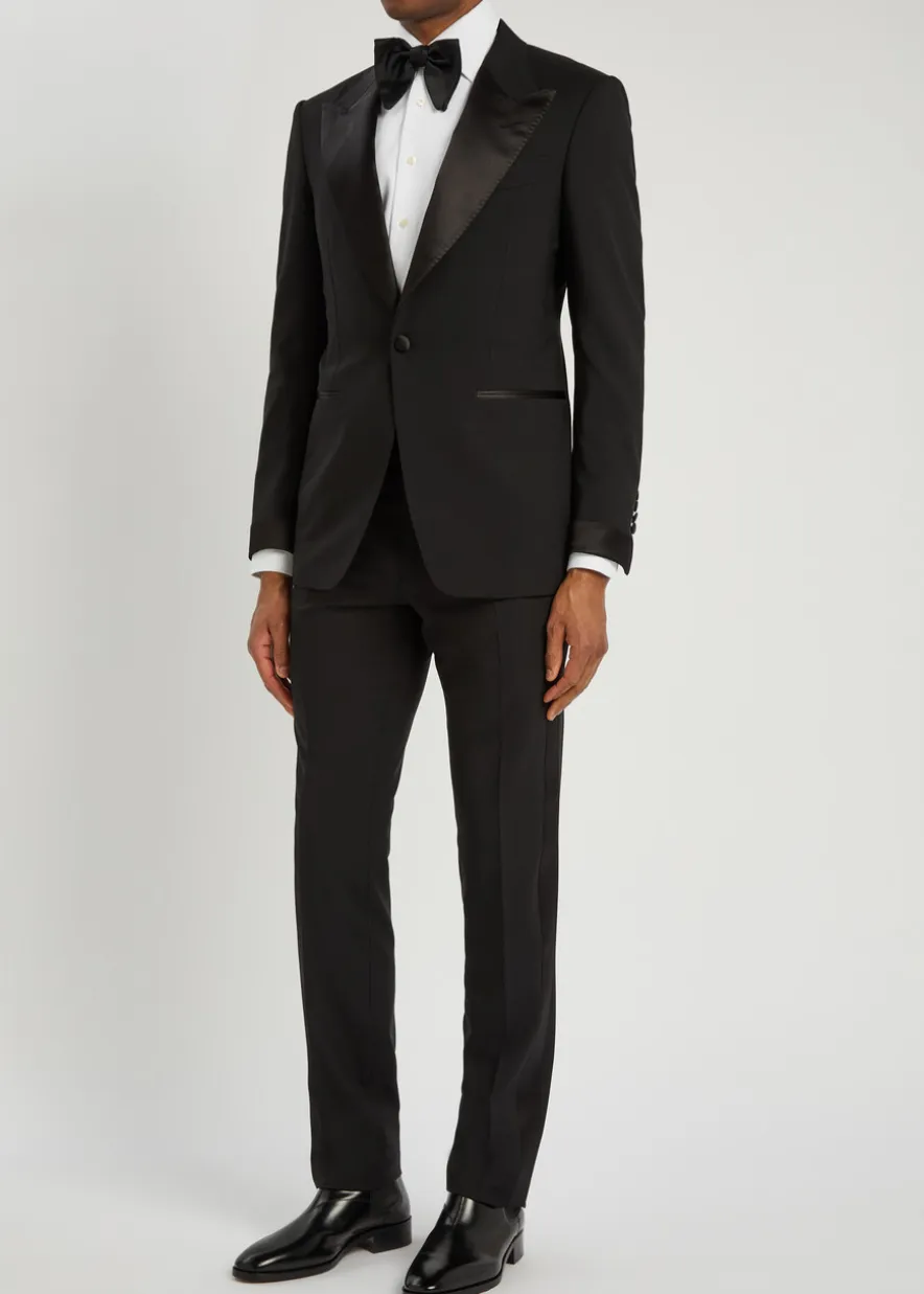 Shelton satin-trimmed wool evening suit