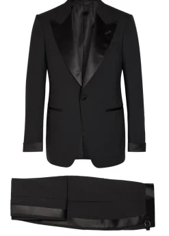 Shelton satin-trimmed wool evening suit