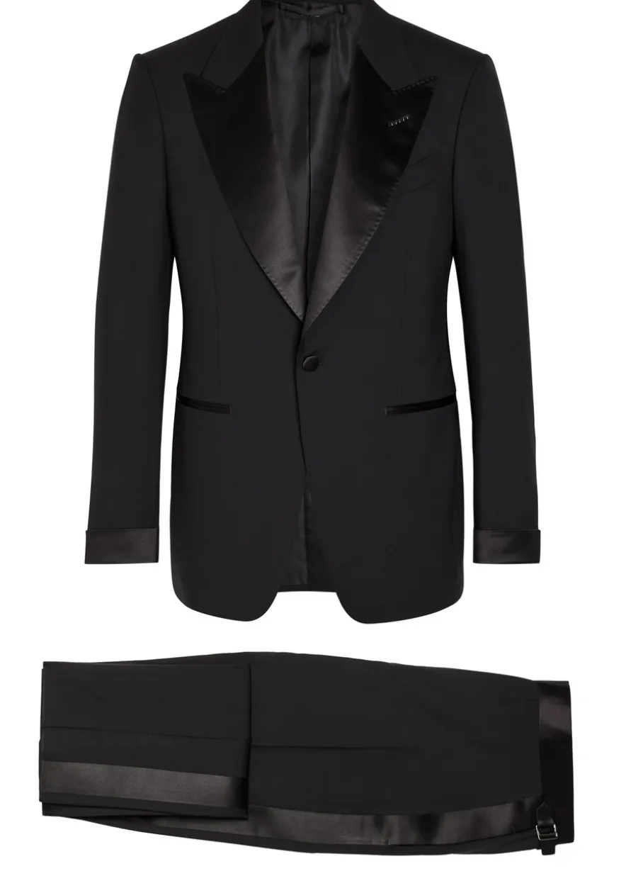 Shelton satin-trimmed wool evening suit