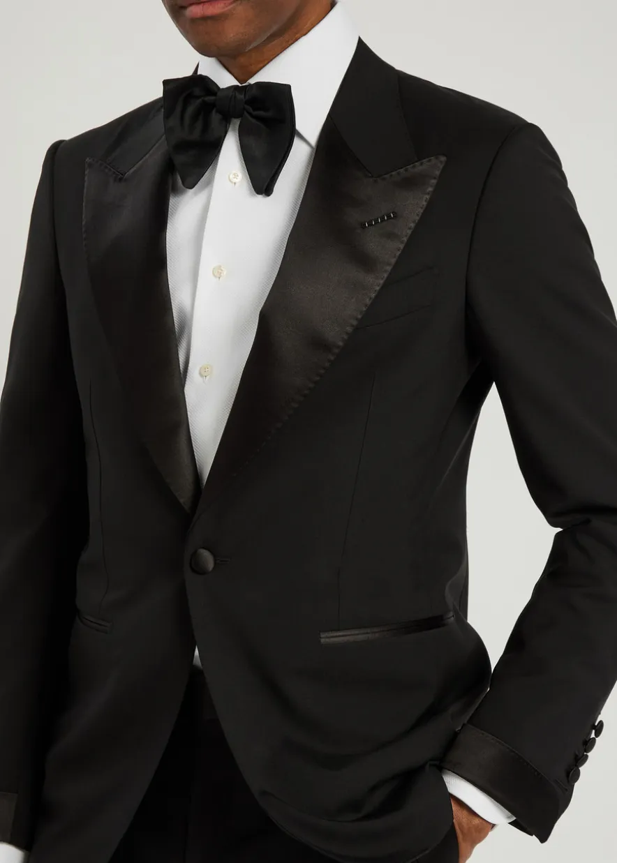 Shelton satin-trimmed wool evening suit